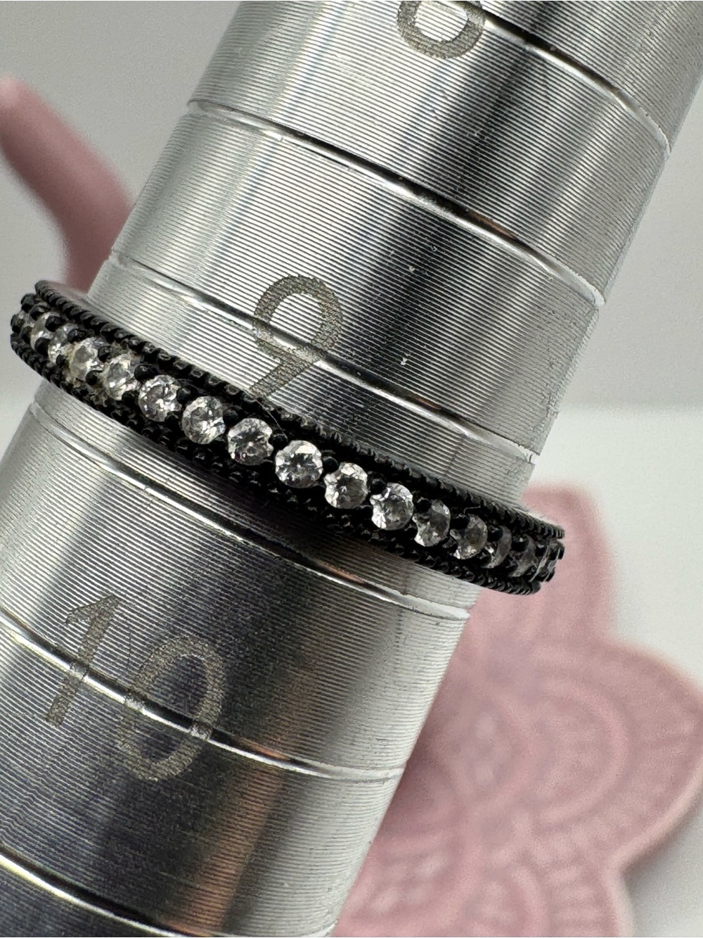 Freida Rothman Sterling Silver Black Rhodium and Crystal Stacker Band, Sz 9